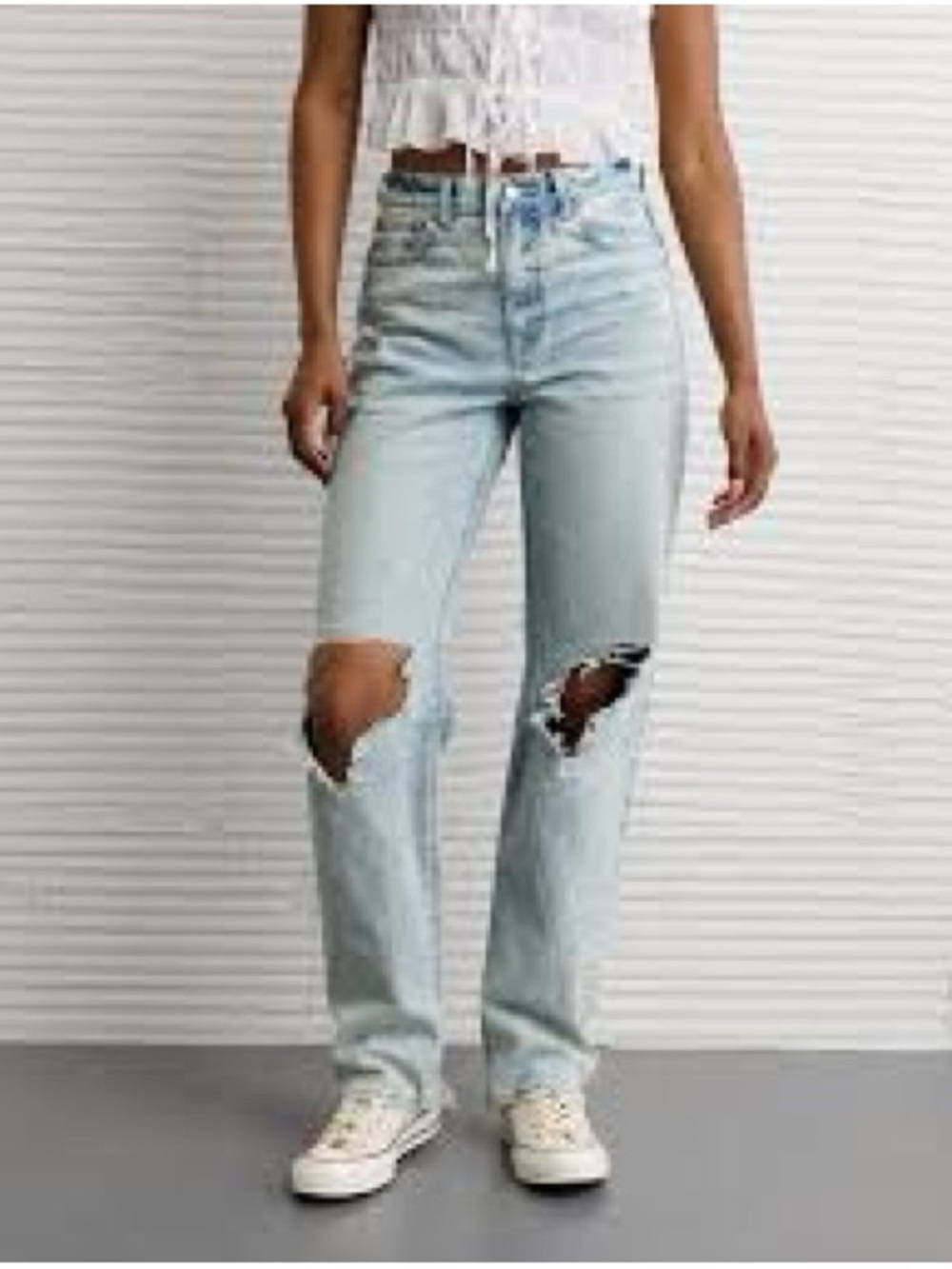 American Eagle Outfitters Light Blue Distressed Straight Leg Jeans
